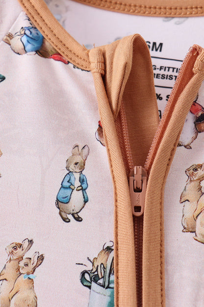 Brown bunny bamboo zipper romper - Cloudling Kids Clothing