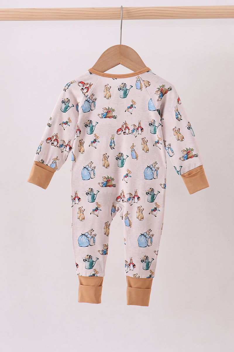 Brown bunny bamboo zipper romper - Cloudling Kids Clothing