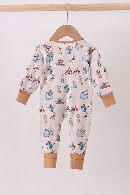 Brown bunny bamboo zipper romper - Cloudling Kids Clothing