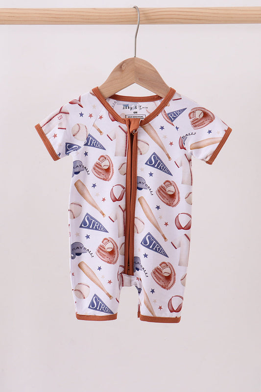 Brown baseball bamboo romper - Cloudling Kids Clothing