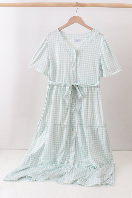 Sage gingham women dress - Cloudling Kids Clothing