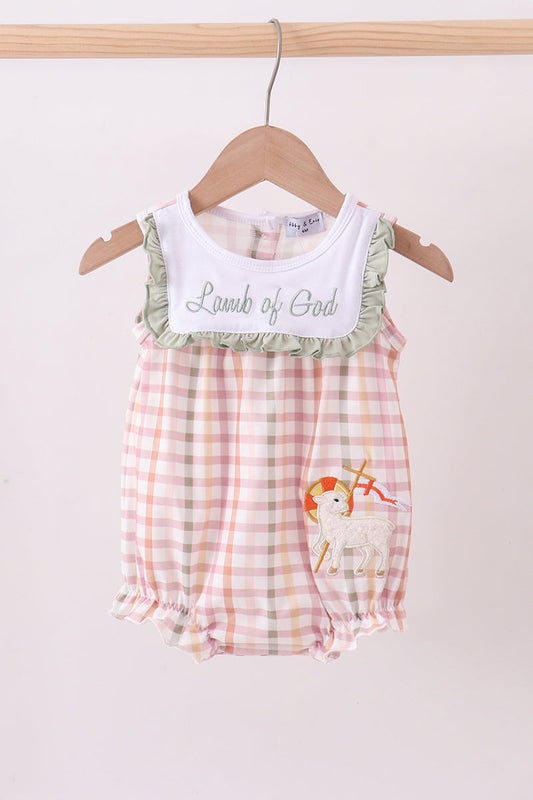 Lawb of god applique plaid bubble - Cloudling Kids Clothing