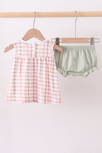 Lawb of god applique plaid bloomer set - Cloudling Kids Clothing