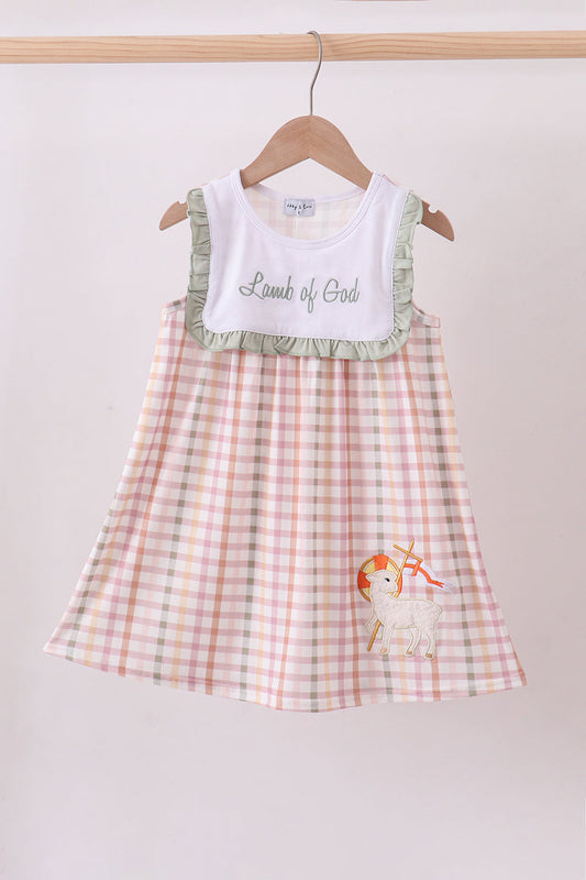 Lawb of god applique plaid ruffle dress - Cloudling Kids Clothing