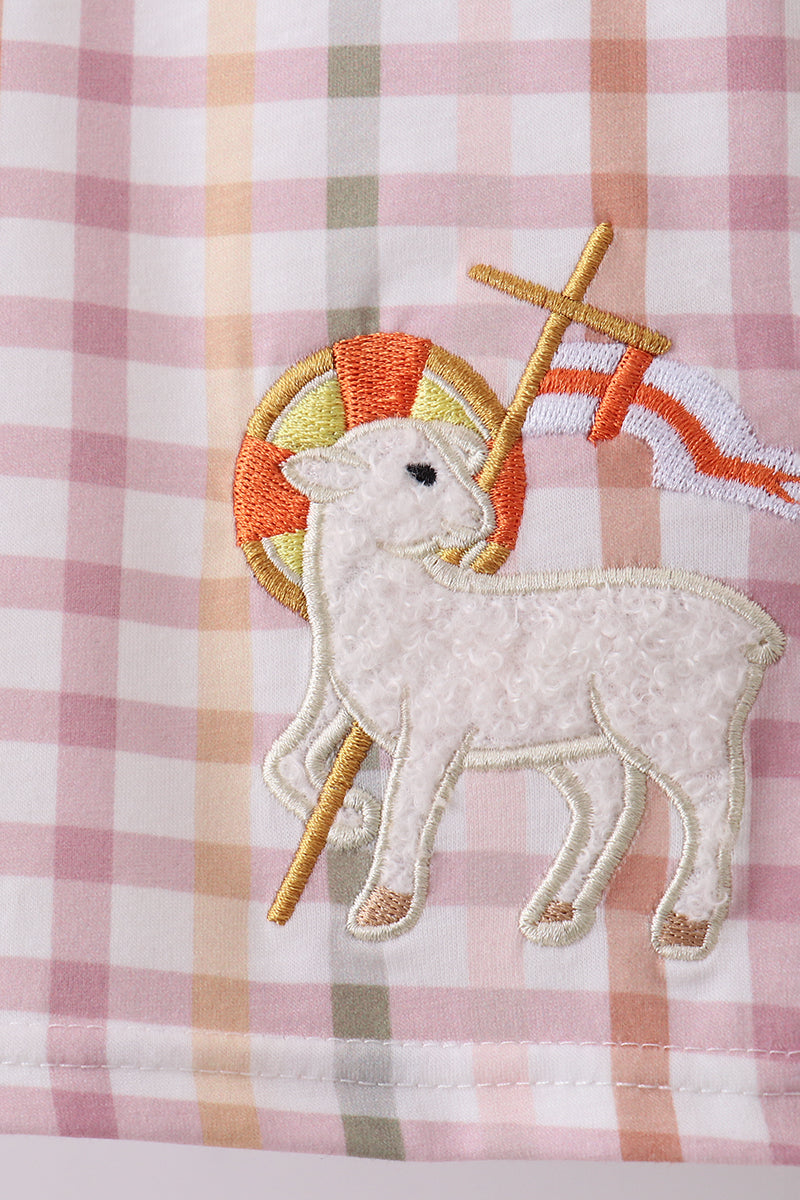 Lawb of god applique plaid shorts set - Cloudling Kids Clothing