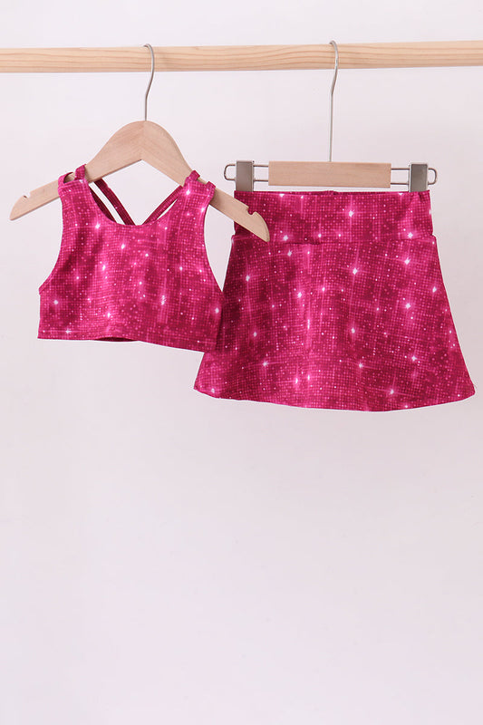 Wine red glitter skort set - Cloudling Kids Clothing