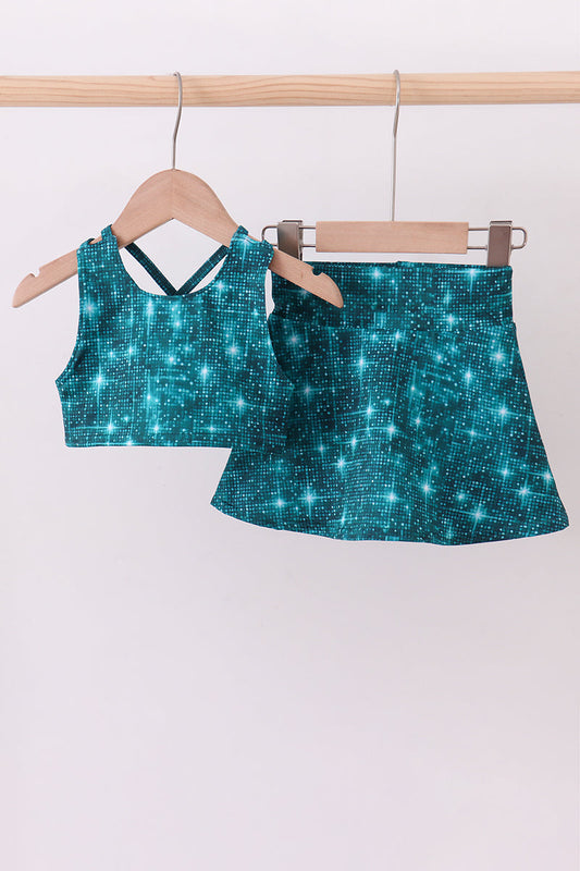 Teal glitter skort set - Cloudling Kids Clothing