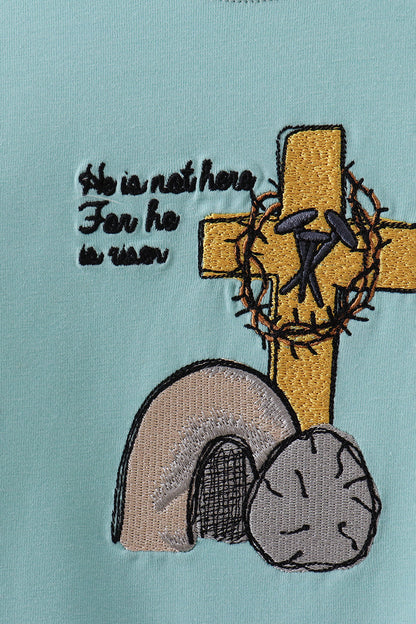 Blue he is risen embroidery romper - Cloudling Kids Clothing