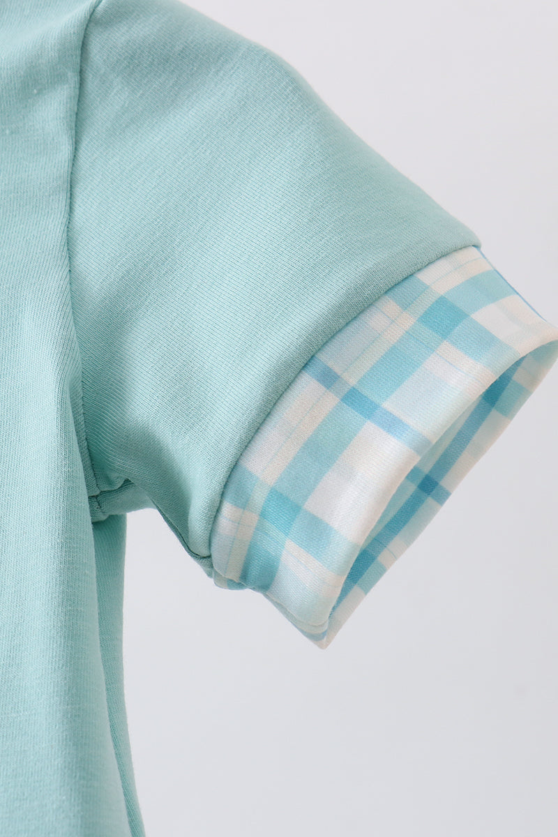 Blue he is risen embroidery romper - Cloudling Kids Clothing