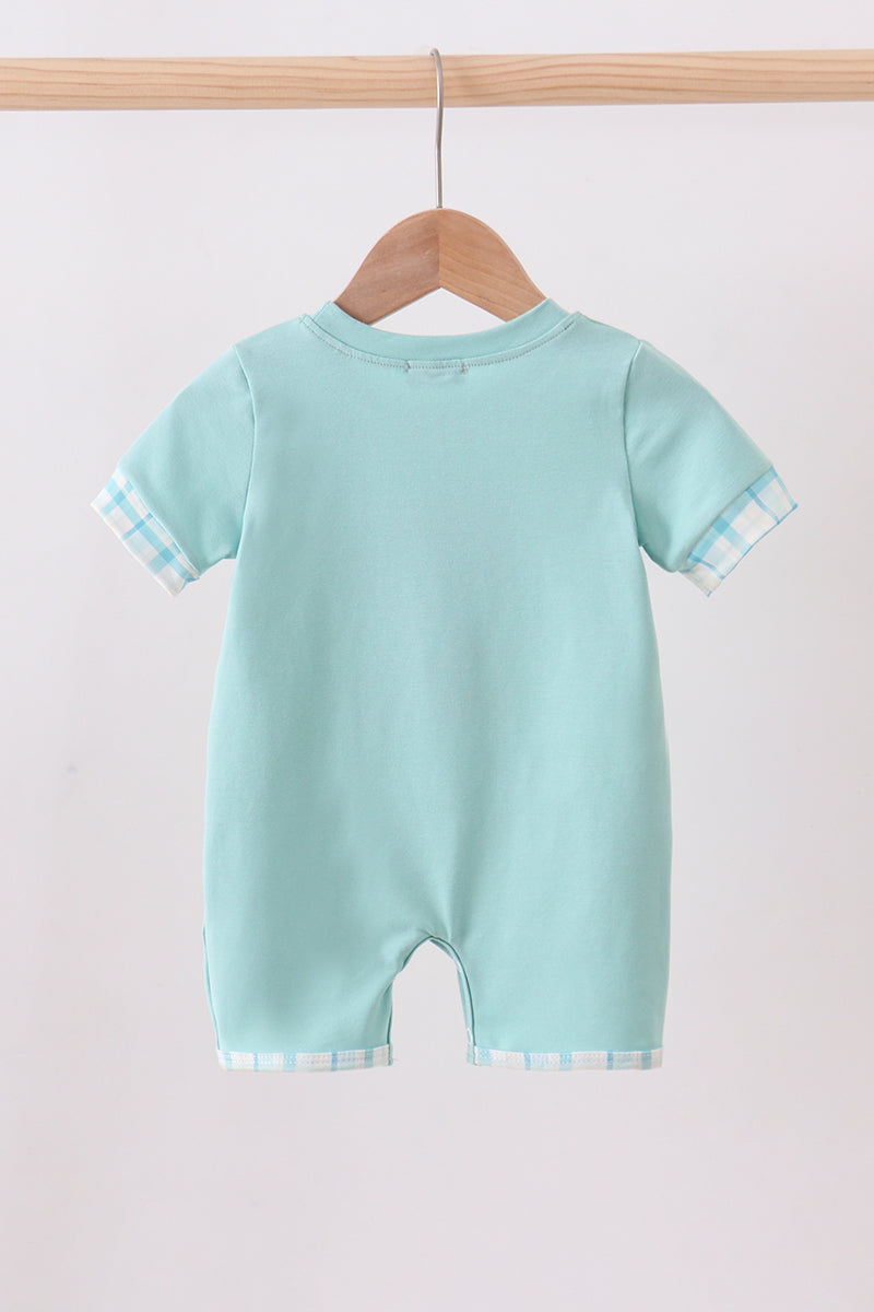 Blue he is risen embroidery romper - Cloudling Kids Clothing