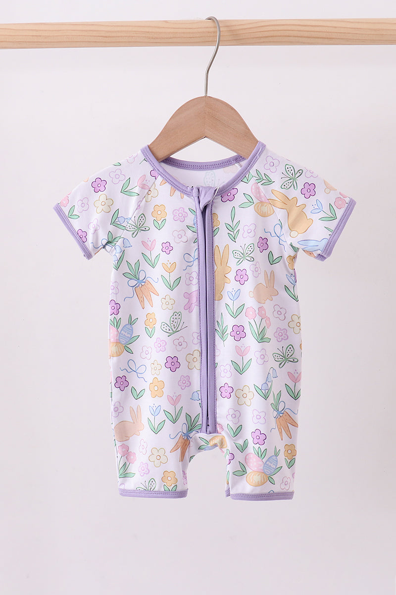 Purple floral print romper - Cloudling Kids Clothing
