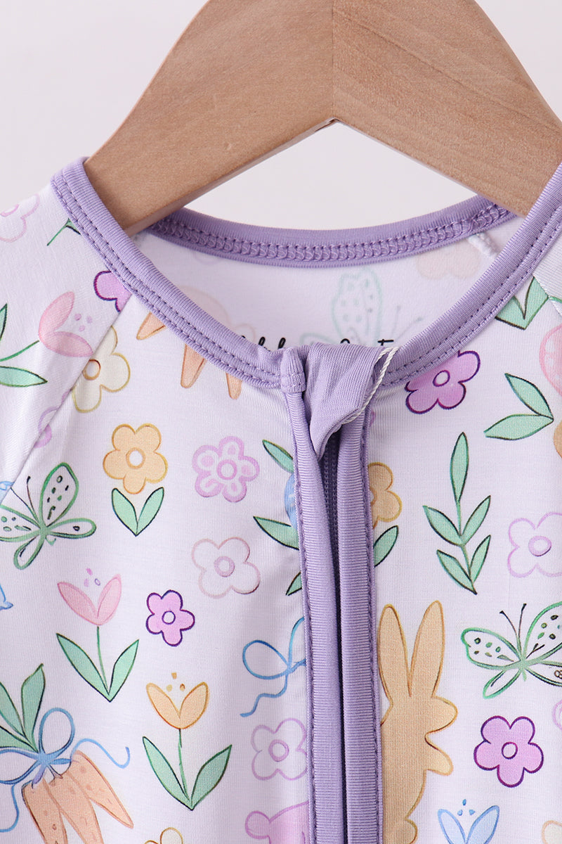 Purple floral print romper - Cloudling Kids Clothing