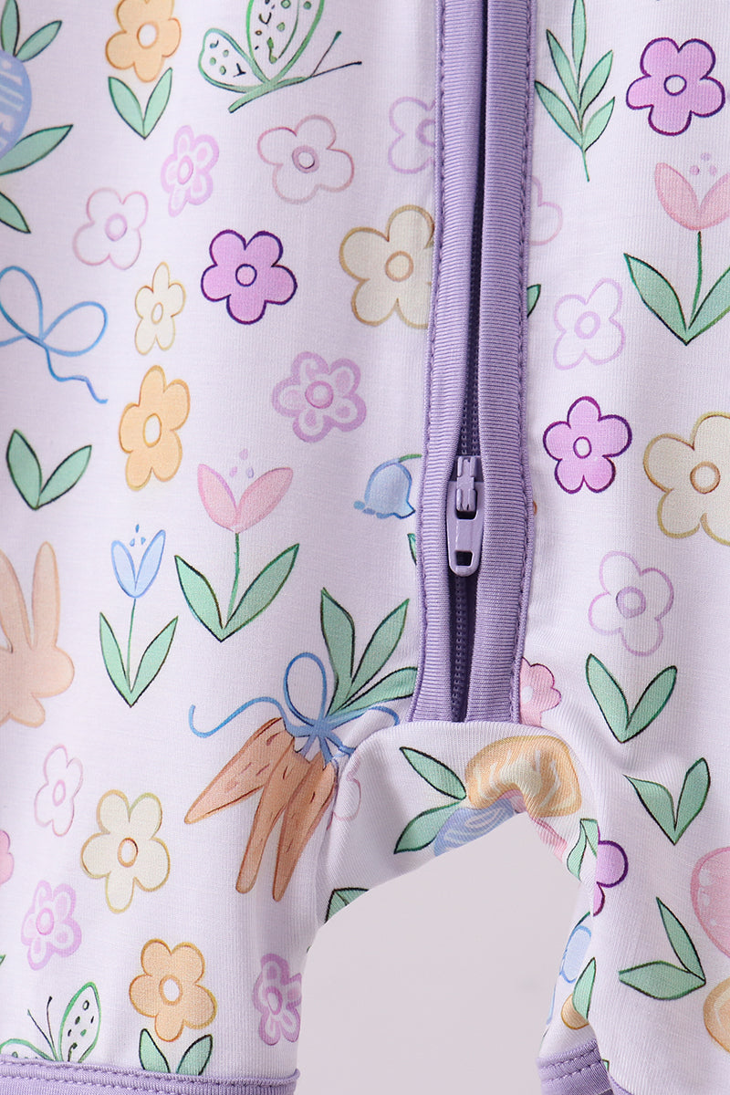 Purple floral print romper - Cloudling Kids Clothing