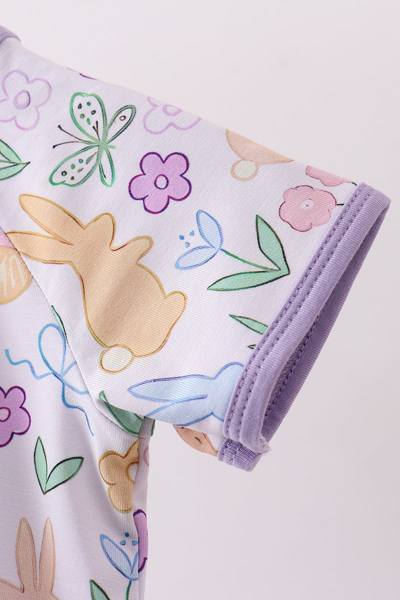 Purple floral print romper - Cloudling Kids Clothing