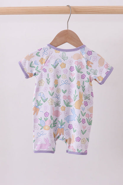 Purple floral print romper - Cloudling Kids Clothing
