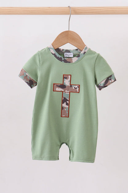 Green camoflage cross applique romper - Cloudling Kids Clothing