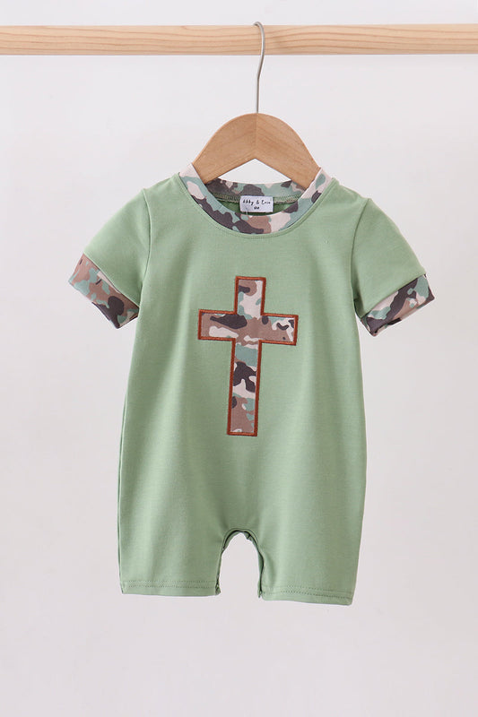 Green camoflage cross applique romper - Cloudling Kids Clothing