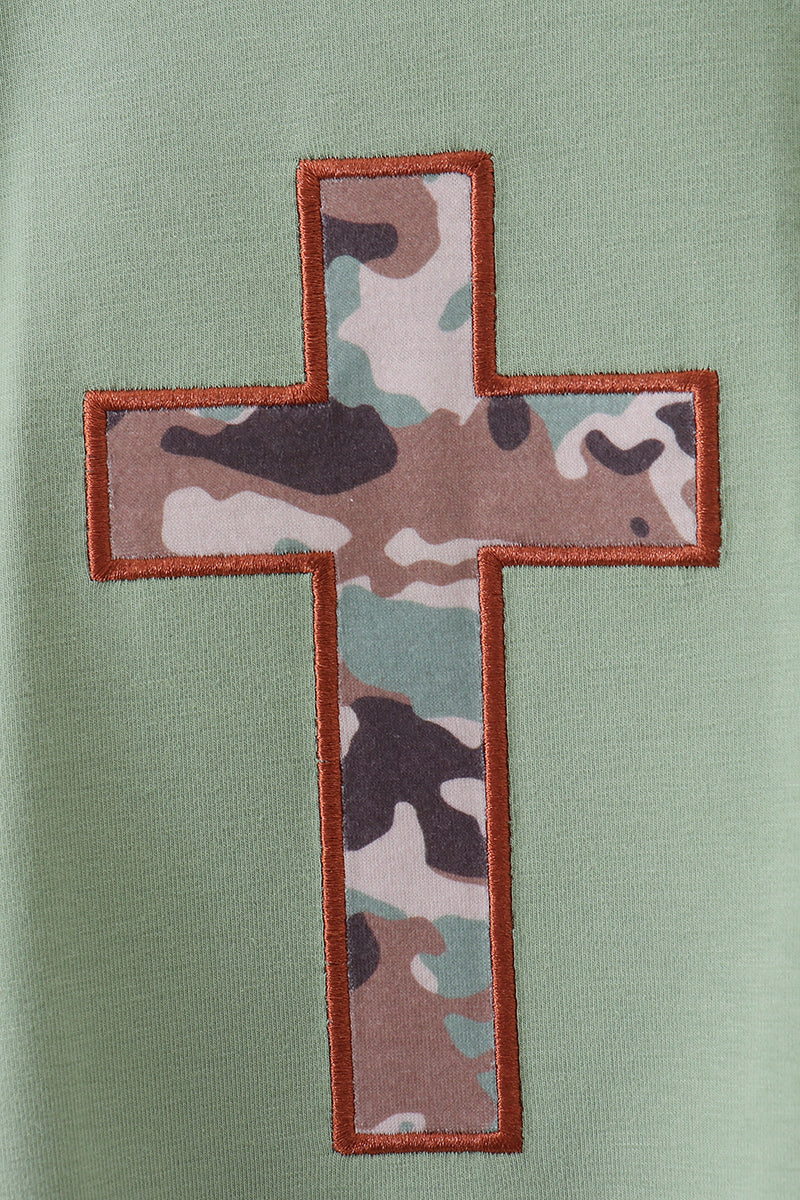Green camoflage cross applique romper - Cloudling Kids Clothing