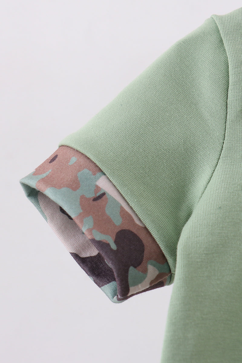 Green camoflage cross applique romper - Cloudling Kids Clothing