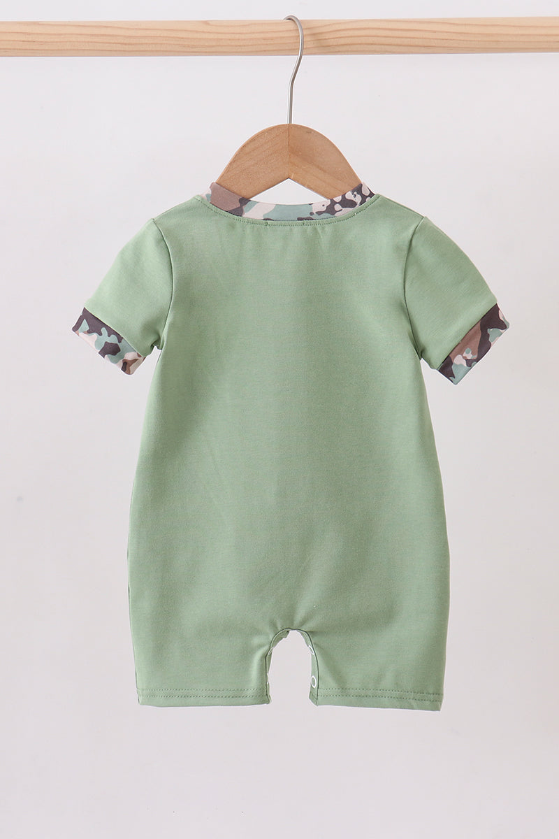 Green camoflage cross applique romper - Cloudling Kids Clothing