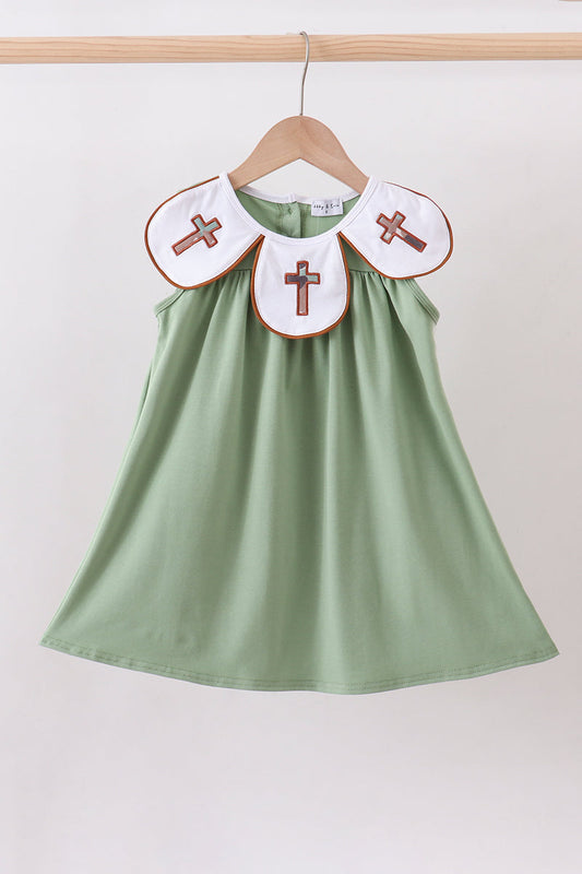 Green camoflage cross applique dress - Cloudling Kids Clothing