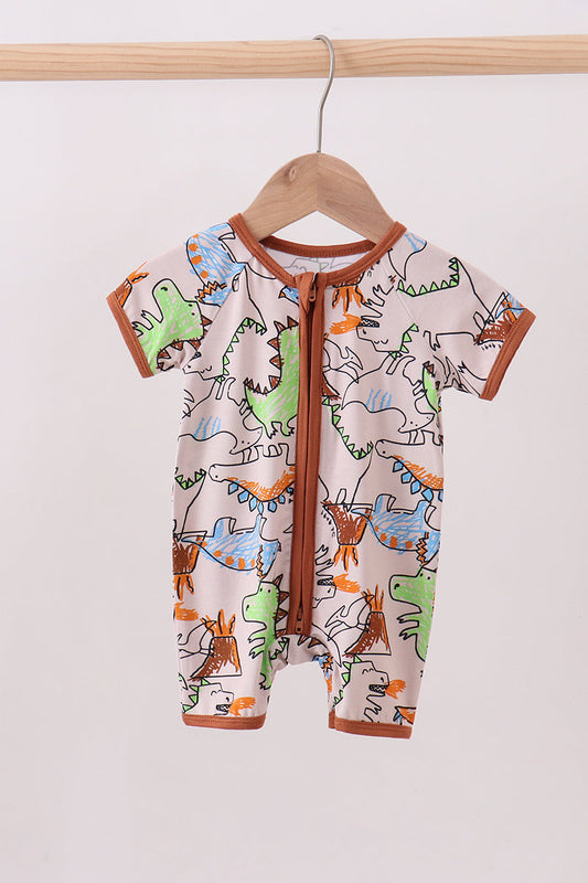 Dinosaur bamboo zipper romper - Cloudling Kids Clothing