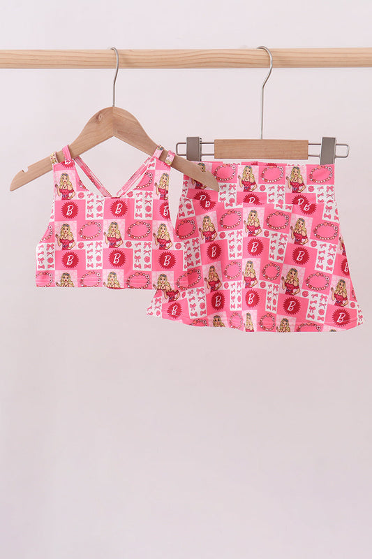 Character checkered print girl skort set - Cloudling Kids Clothing