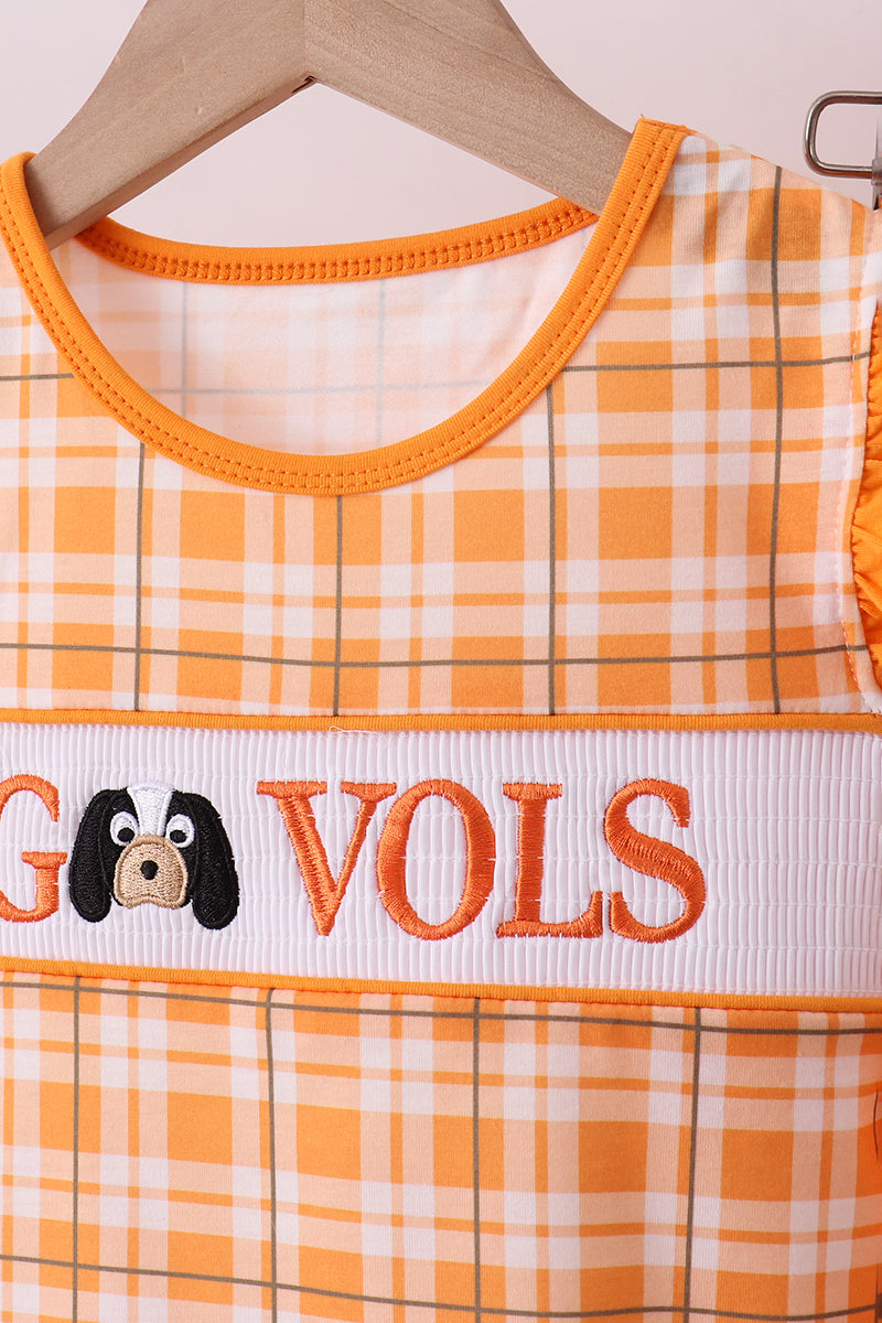Tennessee Go vols smocked plaid ruffle shorts set - Cloudling Kids Clothing