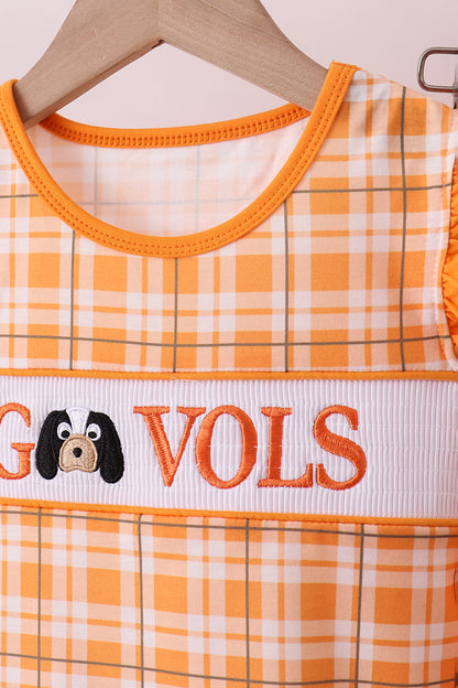 Tennessee Go vols smocked plaid ruffle shorts set - Cloudling Kids Clothing