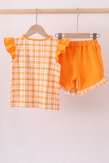 Tennessee Go vols smocked plaid ruffle shorts set - Cloudling Kids Clothing