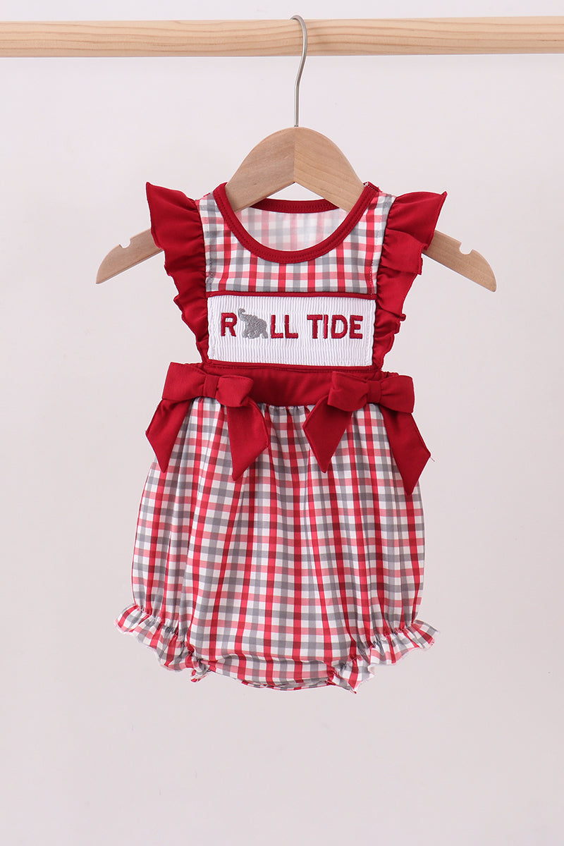 Alabama roll tide smocked ruffle plaid bubble - Cloudling Kids Clothing