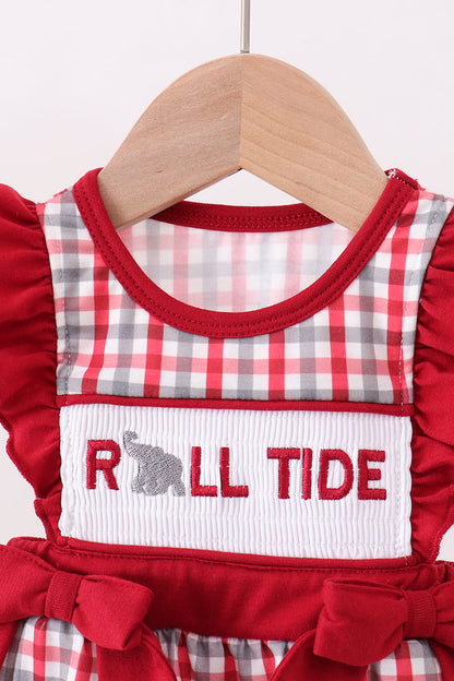 Alabama roll tide smocked ruffle plaid bubble - Cloudling Kids Clothing