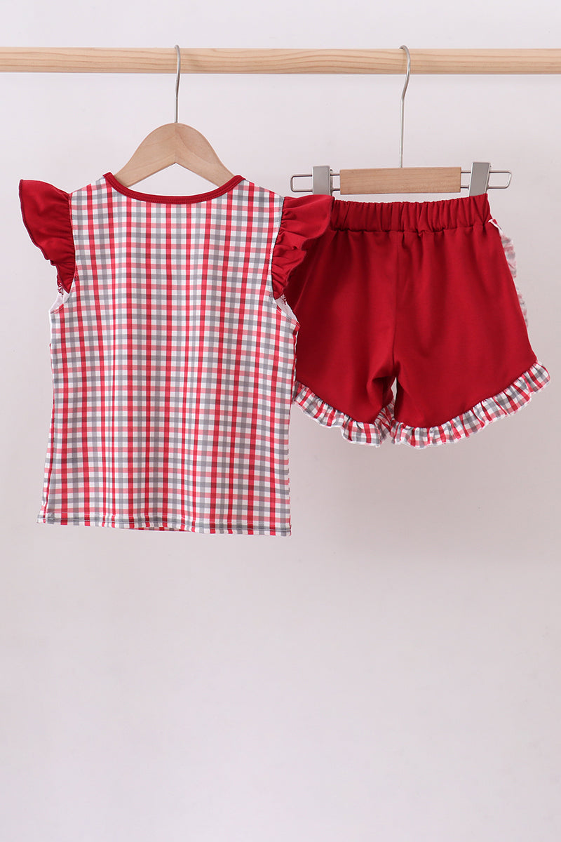 Alabama roll tide smocked ruffle plaid shorts set - Cloudling Kids Clothing