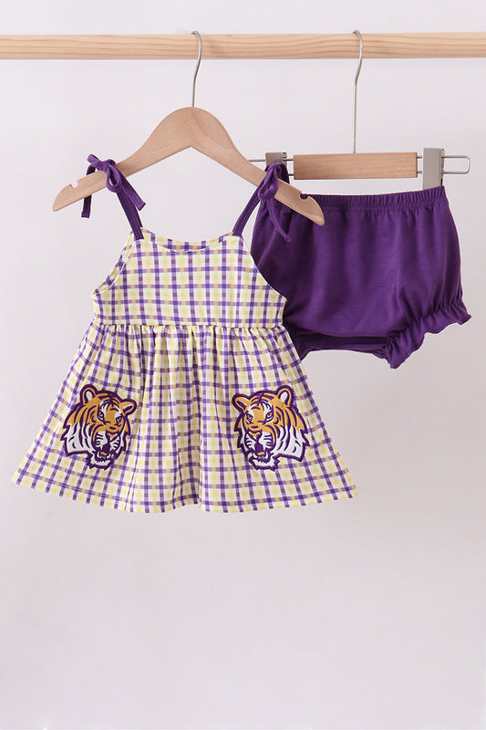 Purple LSU GEAUX applique bloomer set - Cloudling Kids Clothing