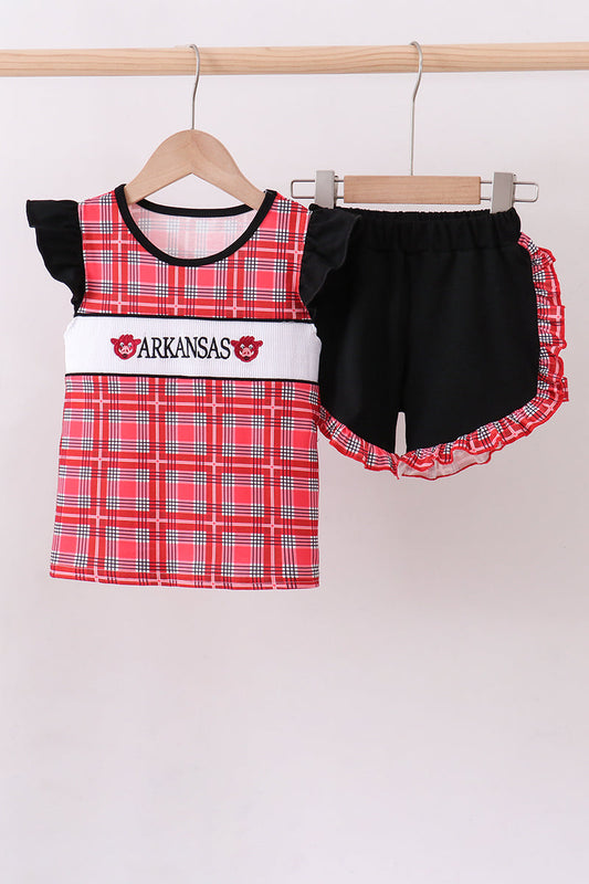 Arkansas smocked plaid ruffle shorts set - Cloudling Kids Clothing