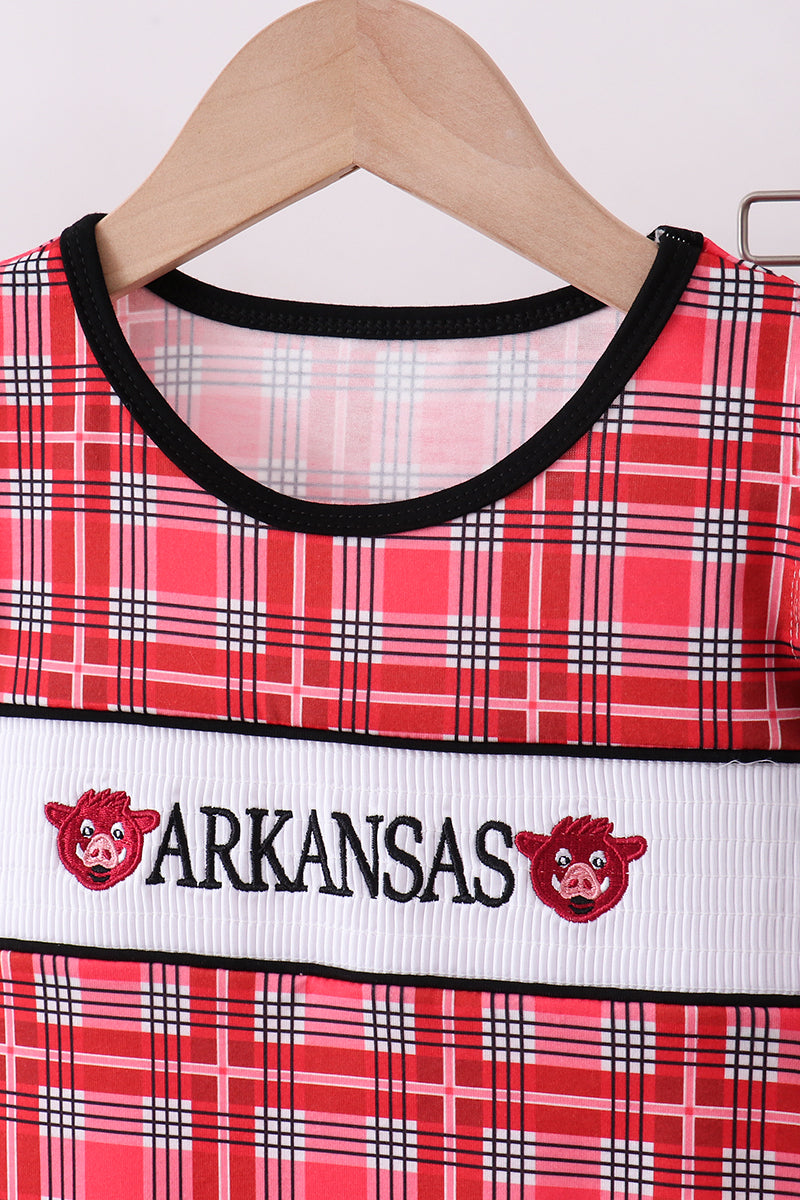 Arkansas smocked plaid ruffle shorts set - Cloudling Kids Clothing