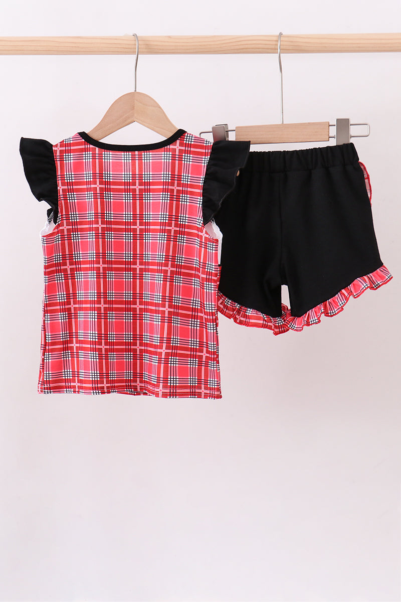 Arkansas smocked plaid ruffle shorts set - Cloudling Kids Clothing