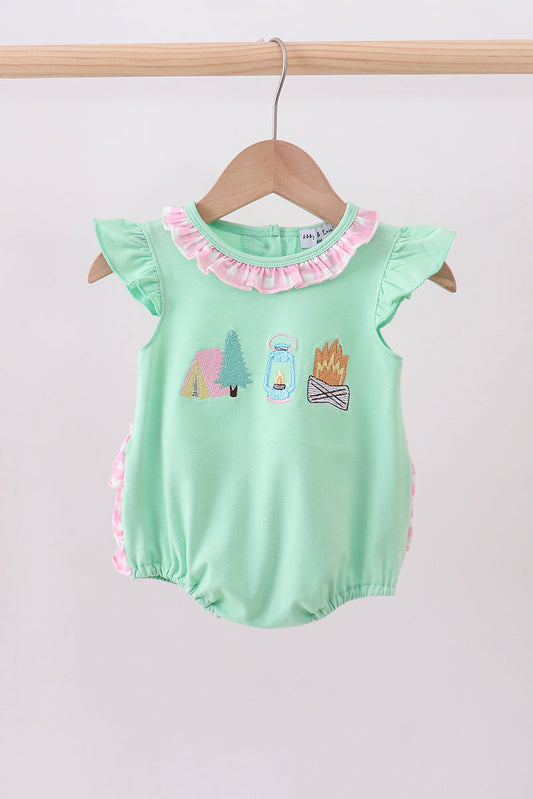 Green camper embroidery ruffle bubble - Cloudling Kids Clothing