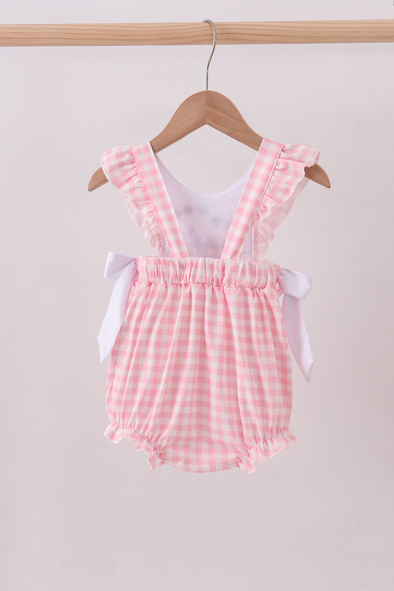 Pink zoo embroidery gingham ruffle bubble - Cloudling Kids Clothing