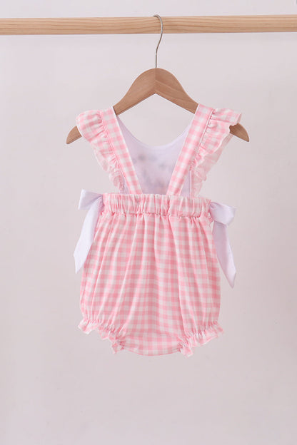 Pink zoo embroidery gingham ruffle bubble - Cloudling Kids Clothing