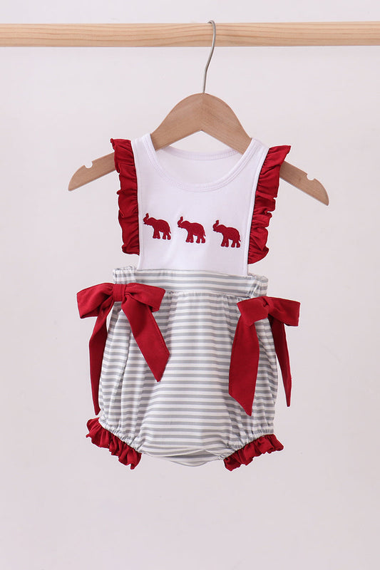 Maroon Alabama embroidery ruffle stripe bubble - Cloudling Kids Clothing