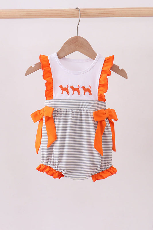 Orange Tennessee embroidery ruffle stripe bubble - Cloudling Kids Clothing