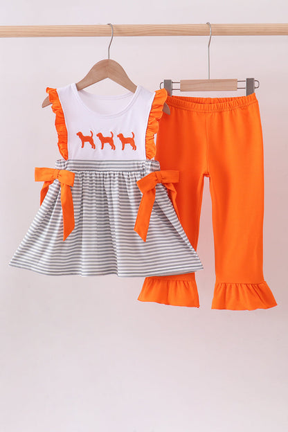 Orange Tennessee embroidery stripe ruffle pants set - Cloudling Kids Clothing