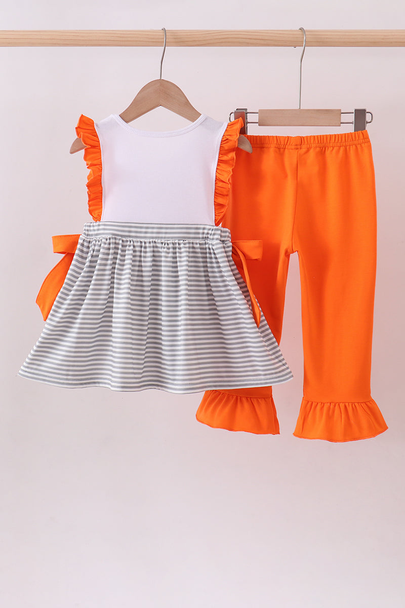 Orange Tennessee embroidery stripe ruffle pants set - Cloudling Kids Clothing