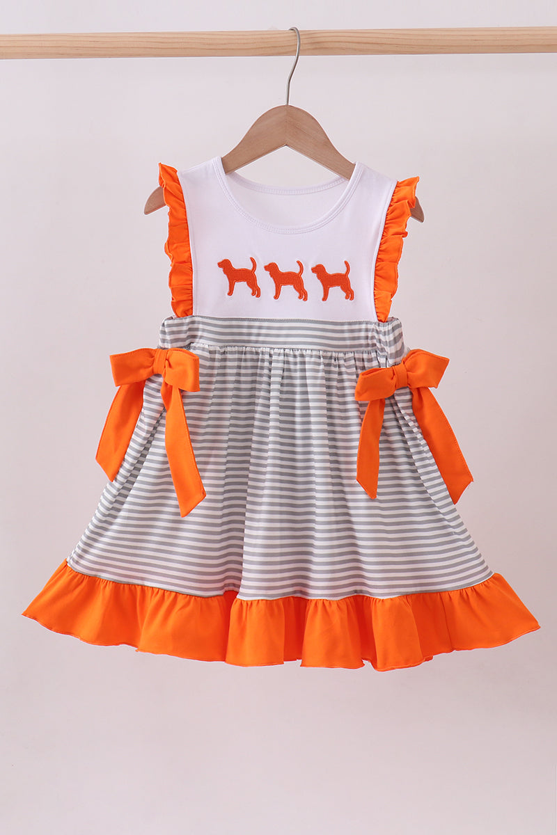 Orange Tennessee embroidery stripe ruffle dress - Cloudling Kids Clothing