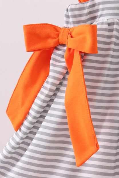 Orange Tennessee embroidery stripe ruffle dress - Cloudling Kids Clothing