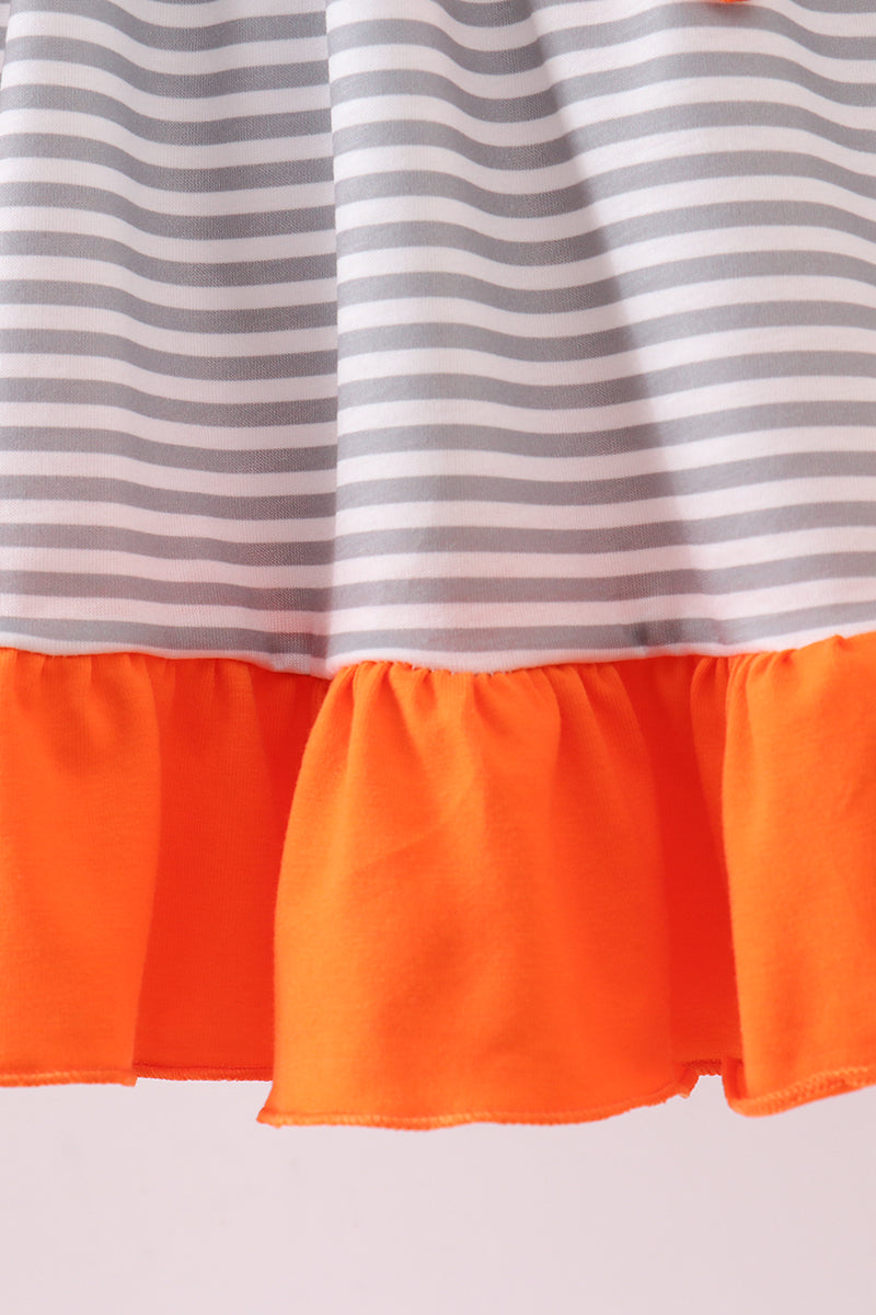 Orange Tennessee embroidery stripe ruffle dress - Cloudling Kids Clothing