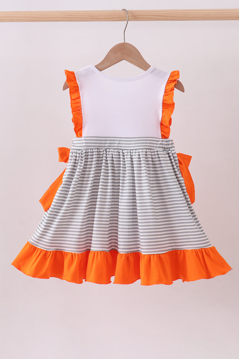 Orange Tennessee embroidery stripe ruffle dress - Cloudling Kids Clothing