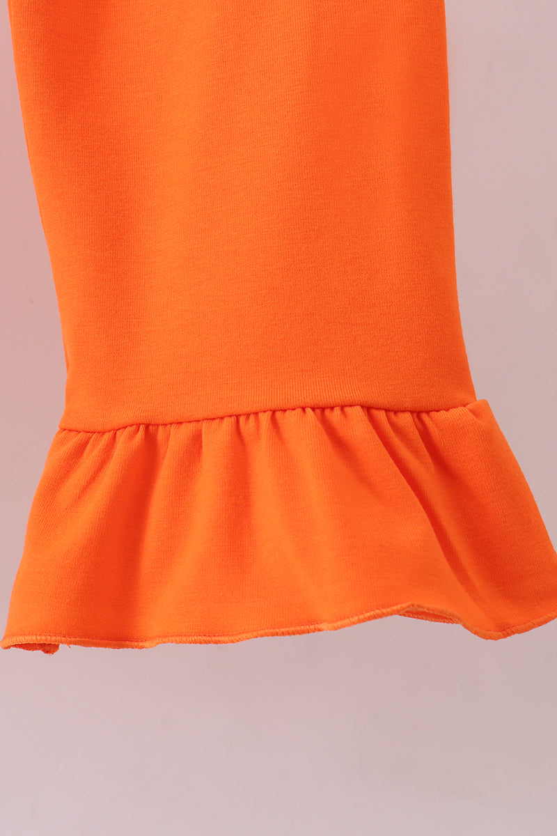 Orange Tennessee embroidery stripe ruffle dress - Cloudling Kids Clothing