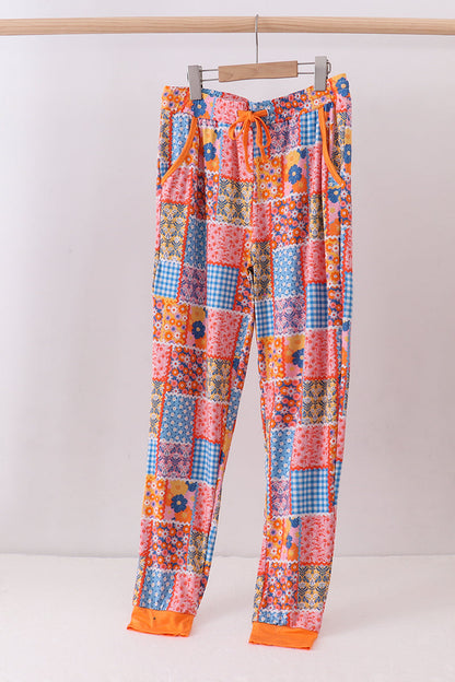 Orange floral patchwork bamboo women pants - Cloudling Kids Clothing